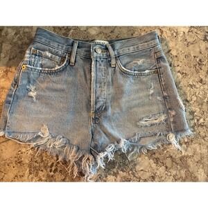 AGOLDE Parker Denim Cut Off Shorts Women's Size 22 Swapmeet Med Wash Distress